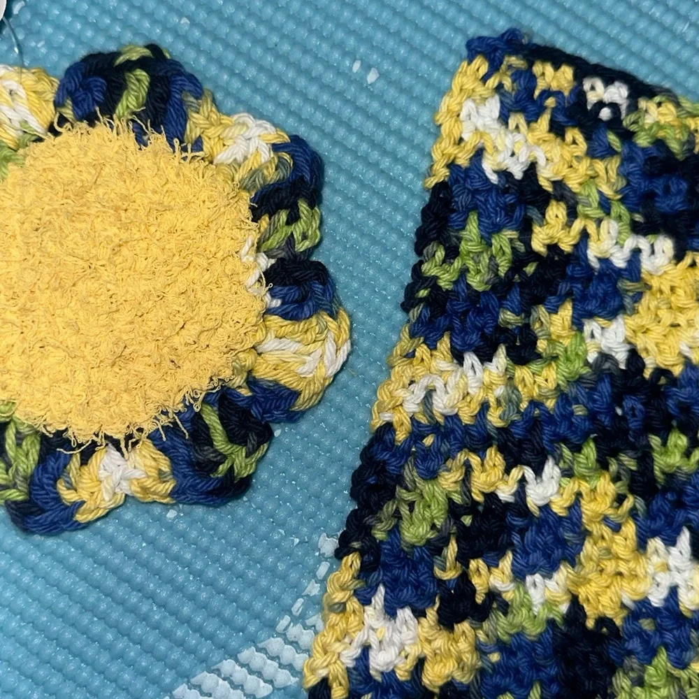 Yellow and Dark Blue Handmade Cotton Multi Use Washcloth Set